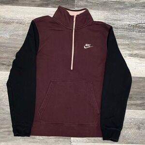 Nike‎ NSW Club Burgundy Black Mens M 1/2 Zip Swoosh Fleece Performance Pullover